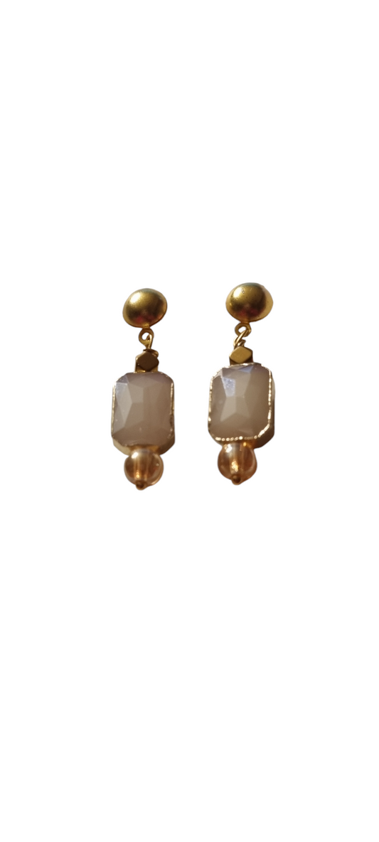 Orecchini I CRISTALLI .041  perle in vetro sfaccettate, incastonate con perle rotonde,champagne