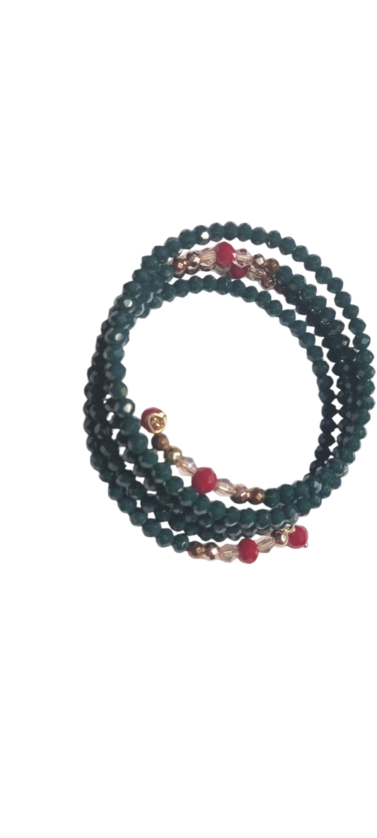 BRACCIALE  I CRISTALLI .039 Spirale piccoli cristalli verdi con finali e centrali oro e rosso