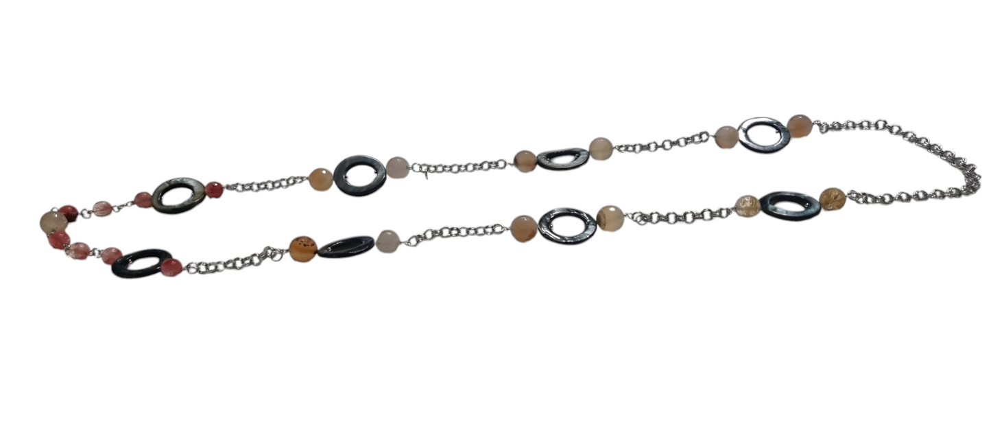 Collana LE PIETRE .029 Anelli madreperla perle sfaccettate pietra naturale e metallo