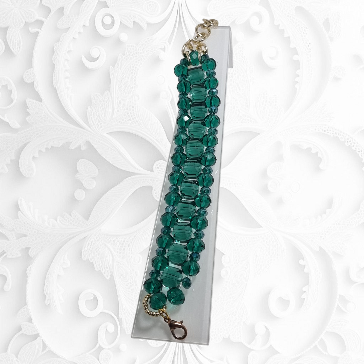 Bracciale I CRISTALLI .011 Fascia  di cristalli smeraldo intrecciati