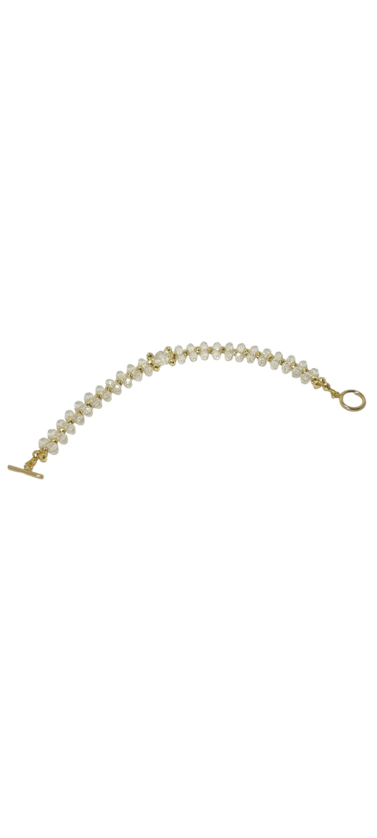 Bracciale I CRISTALLI .098 intreccio cristalli trasparenti e perline dorate