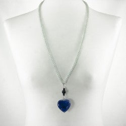 Collana HERMIONE Le Ragazze .014, lunga cristalli azzurri e ciondolo resina blu a cuore .