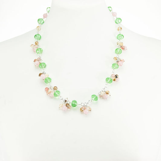 Collana I CRISTALLI .054 collier cristalli verdi con ciondolini quarzo bianco e rosa.
