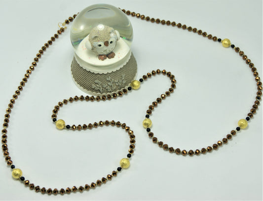 Collana I CRISTALLI .003 cristalli bronzo e perle metallo dorato satinato.
