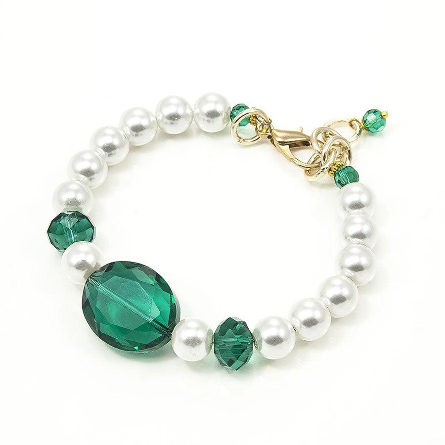 Bracciale LE PERLE .006 perle e cristalli verde smeraldo
