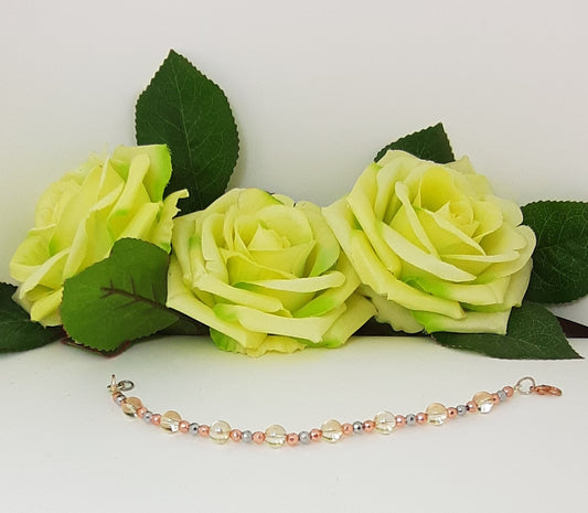 Bracciale LE PERLE .033 perline cristallo di rocca ematite oro rosa e argento.