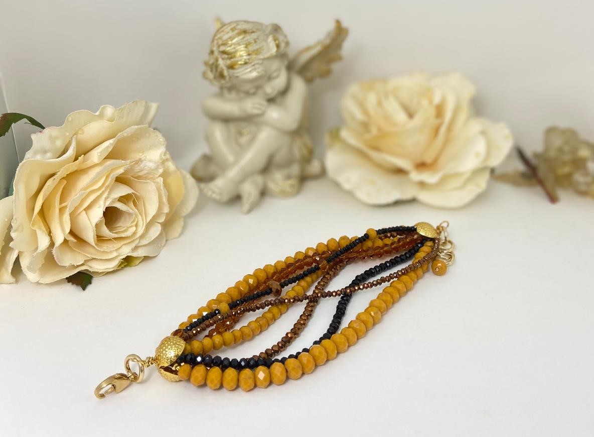 Bracciale I CRISTALLI .069 multifilo cristalli giallo ocra, bronzo e brown
