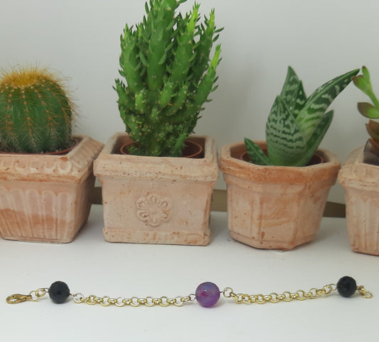 Bracciale LE PIETRE .020 perle  agata multicolor, catenella  inossidabili.