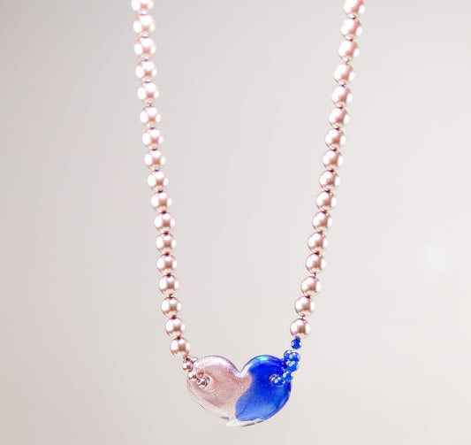 Collana LE PERLE .065 AMORE perle sw rosa antico cuore in vetro murano