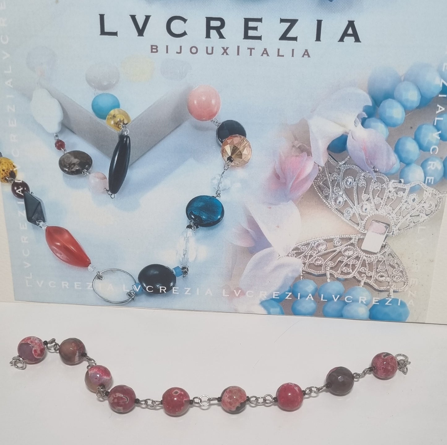 Bracciale I NERI .014 perle quarzo rosa, fucsia e nero.