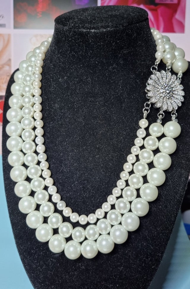 LUXURY Collana .002  Collier perle swaroski chiusura fiore acciaio strass