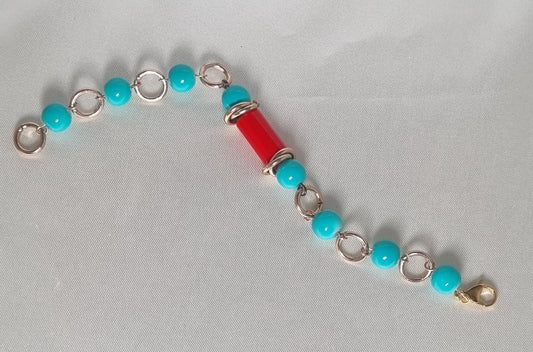 Bracciale LE PIETRE .027  un filo turchese e diaspro rosso.