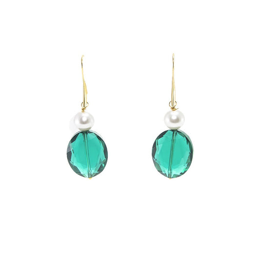 Orecchini LE PERLE .015 perla e cristallo verde.