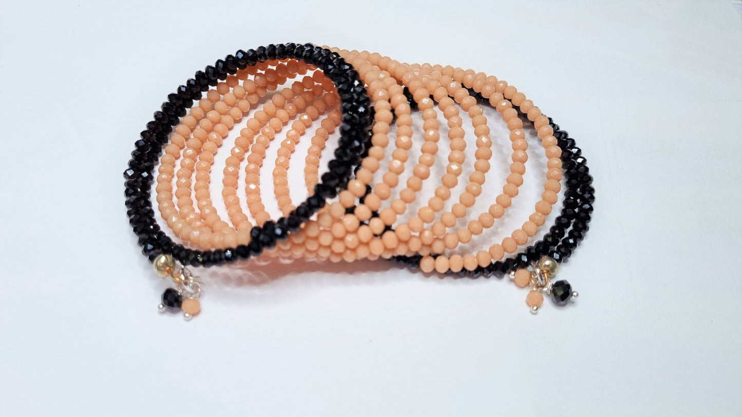 Bracciale I CRISTALLI .087 spirale cristalli salmone e neri.