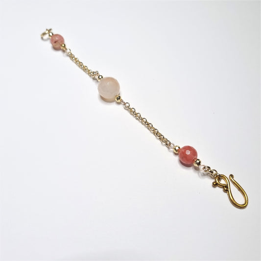 Bracciale LE PIETRE .042 catenella tre perle quarzo rosa