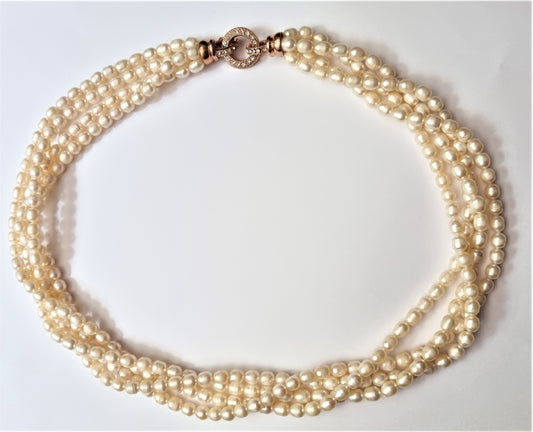 LUXURY collana .004 perle acqua dolce chiusura dorata rosa