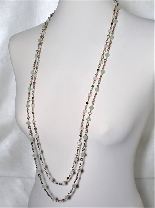 Collana I CRISTALLI .084  2 fili crist.singoli verde/bianco +picc.mi incastonati