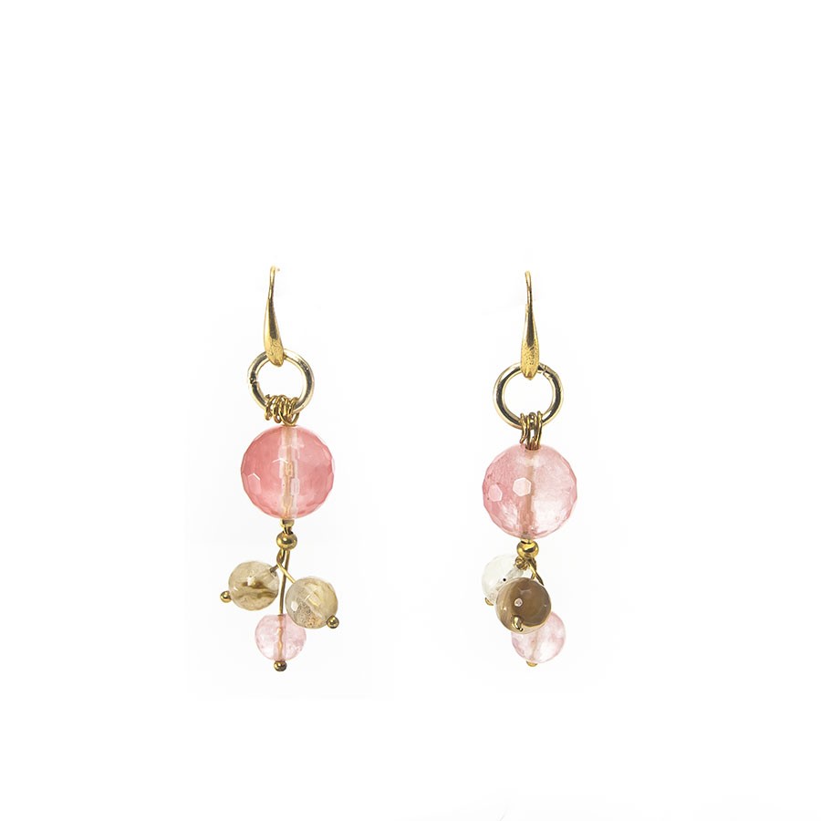 Orecchini LE PIETRE .004  perle quarzo rosa.