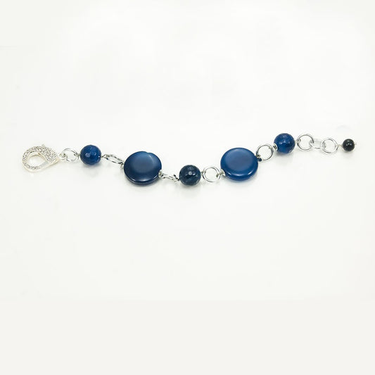 Bracciale LE PIETRE .003 perle e tondo agata blu, argentato