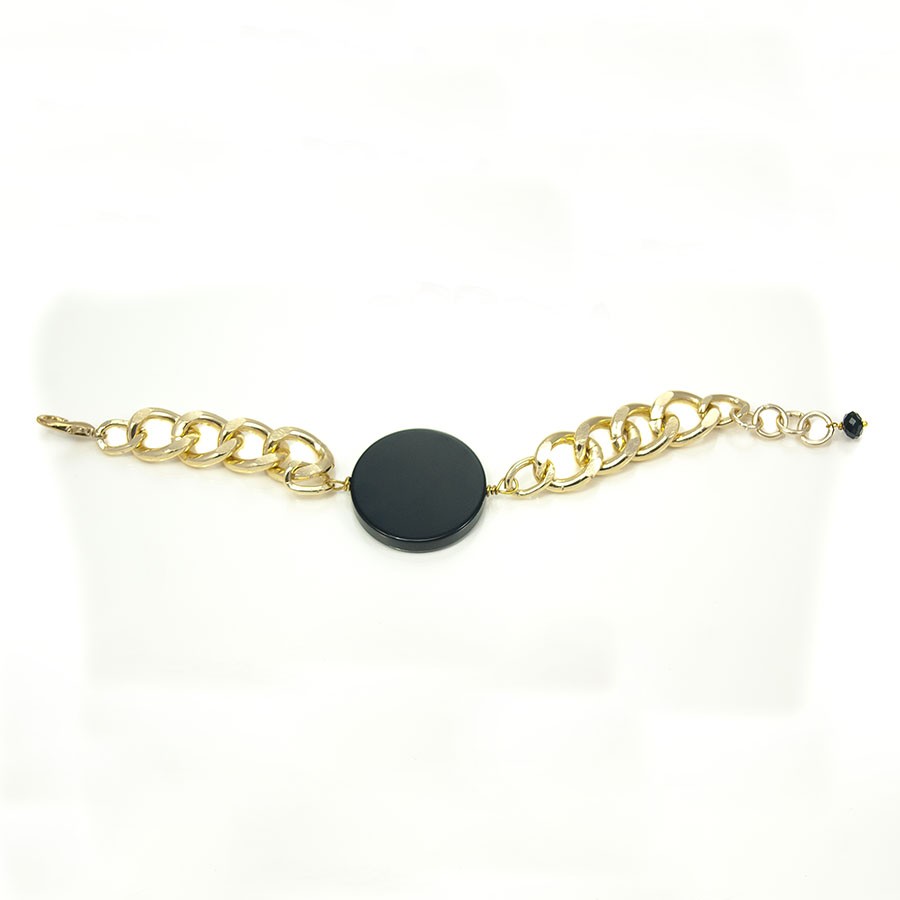 Bracciale GRACE i metalli .002 maglia battuta dorata, disco onice.