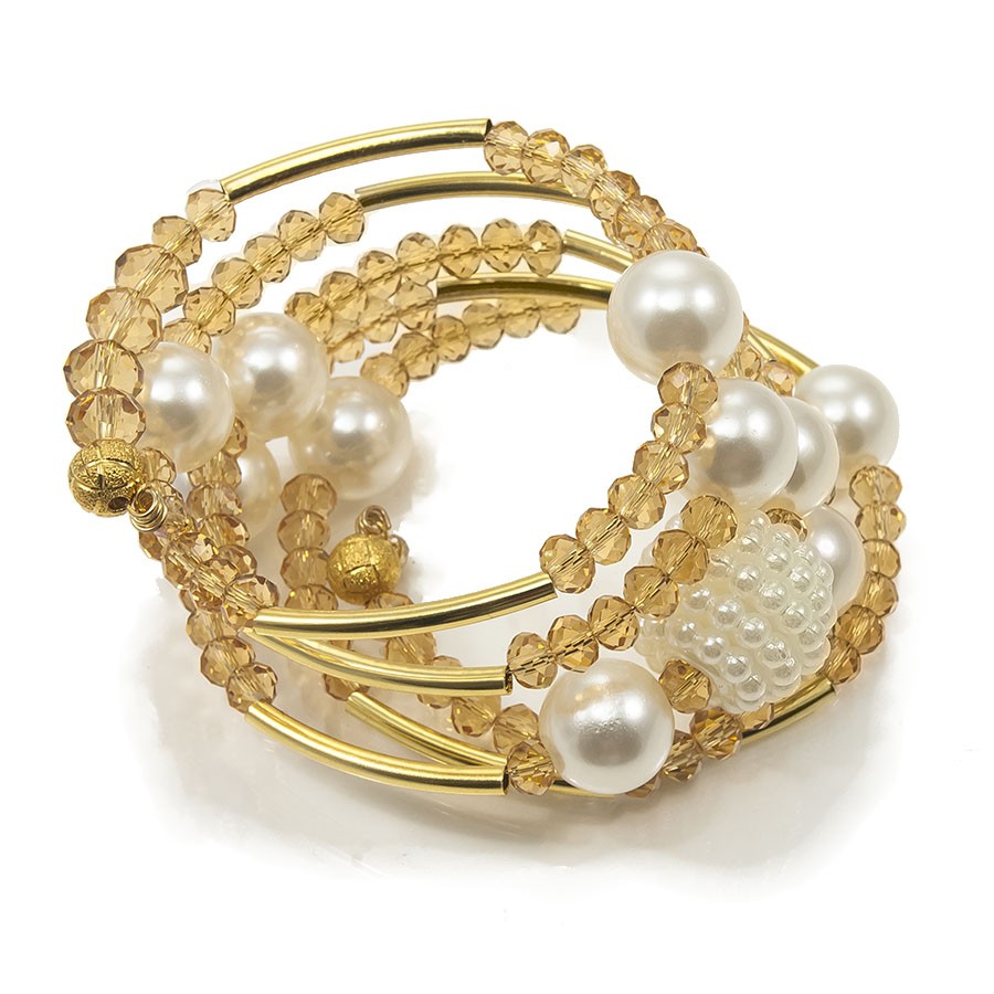 Bracciale OUTLET .003 ZELDA spirale perle e cristalli. bianco e oro.