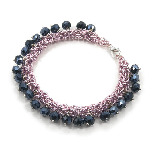 Bracciale HERMIONE le ragazze .006 maglia bizantina ROSA e ciondolini.