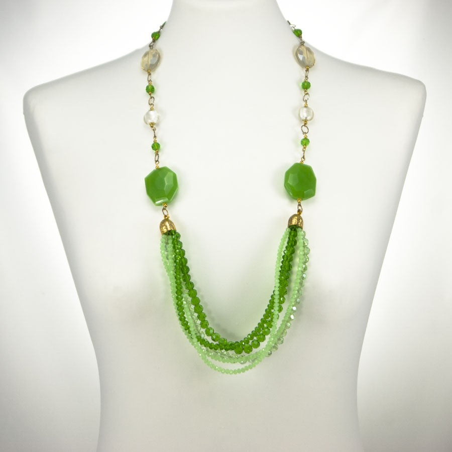 Collana SOPHIA i colori .006,  due fili di perle di avventurina, agata verde, cristalli.