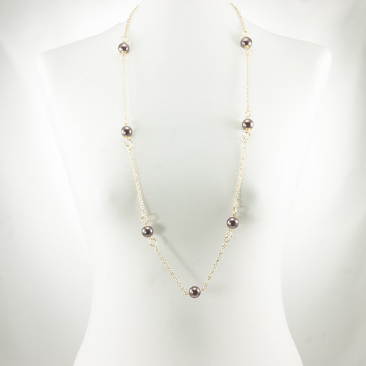 Collana LE PERLE .021, perle brown e maglie dorate.