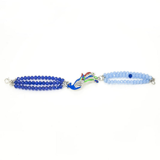 Bracciale SOPHIA .012 cristalli azzurri e blu elettrico, un pavone  smaltato.