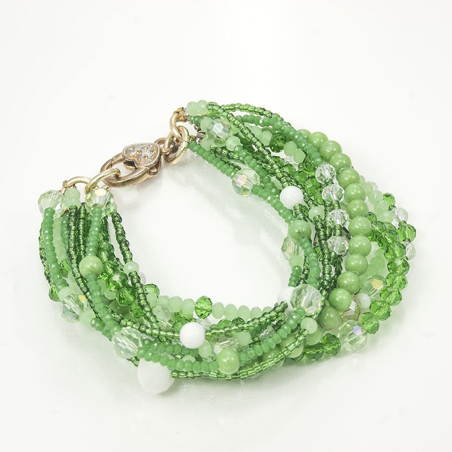 Bracciale SOPHIA .006  rocailles  perle e cristalli verde.