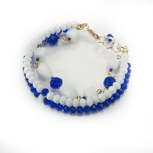 Bracciale SOPHIA .009 due fili di cristalli bianco e blu e  metallo dorato