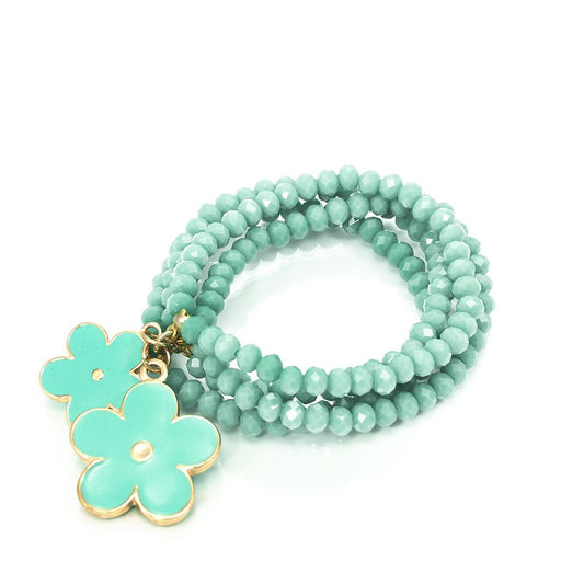 Bracciale I CRISTALLI .020  tre fili cristalli verde tiffany e fiori metallo smaltato