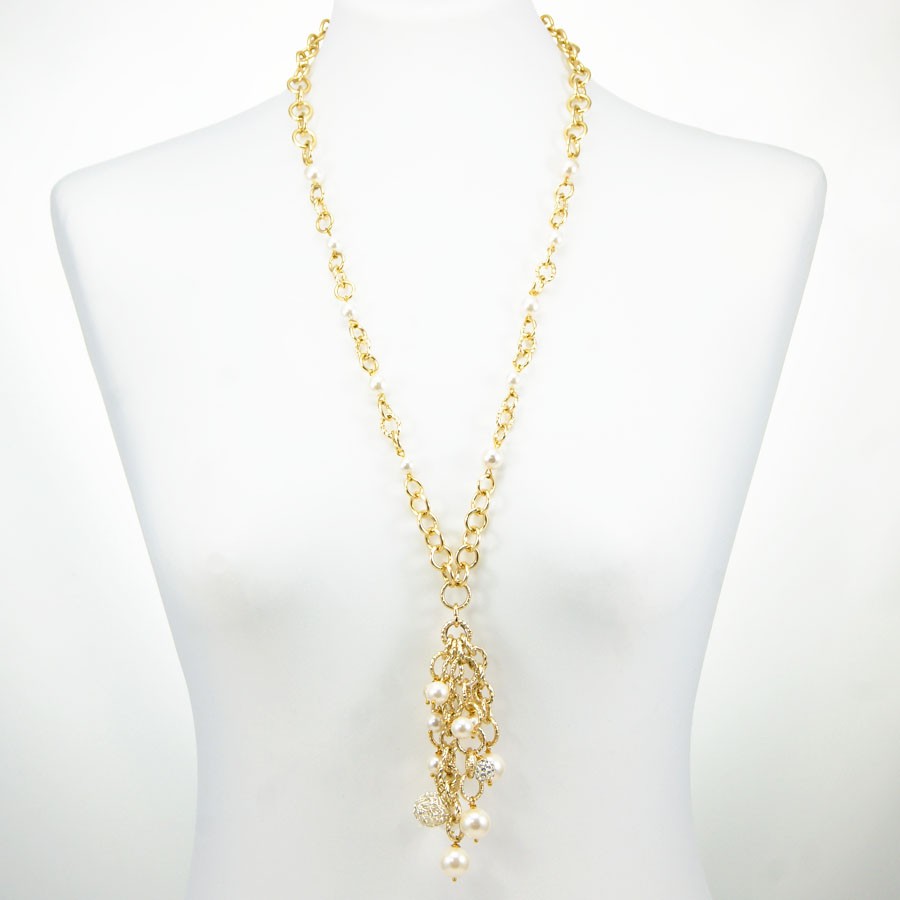 Collana ZELDA .001 maglia dorata, ciondolo di perle maiorca.