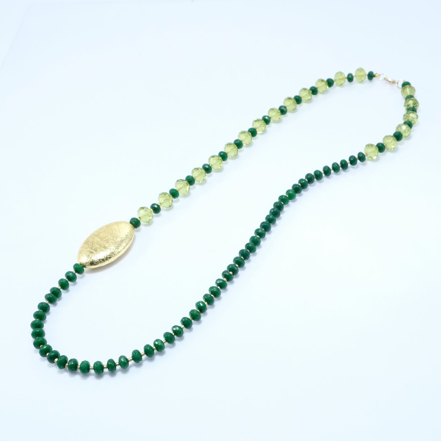 Collana LE PIETRE .066 perle agata verde sfaccettate e  cristalli incastonati giallo limone.