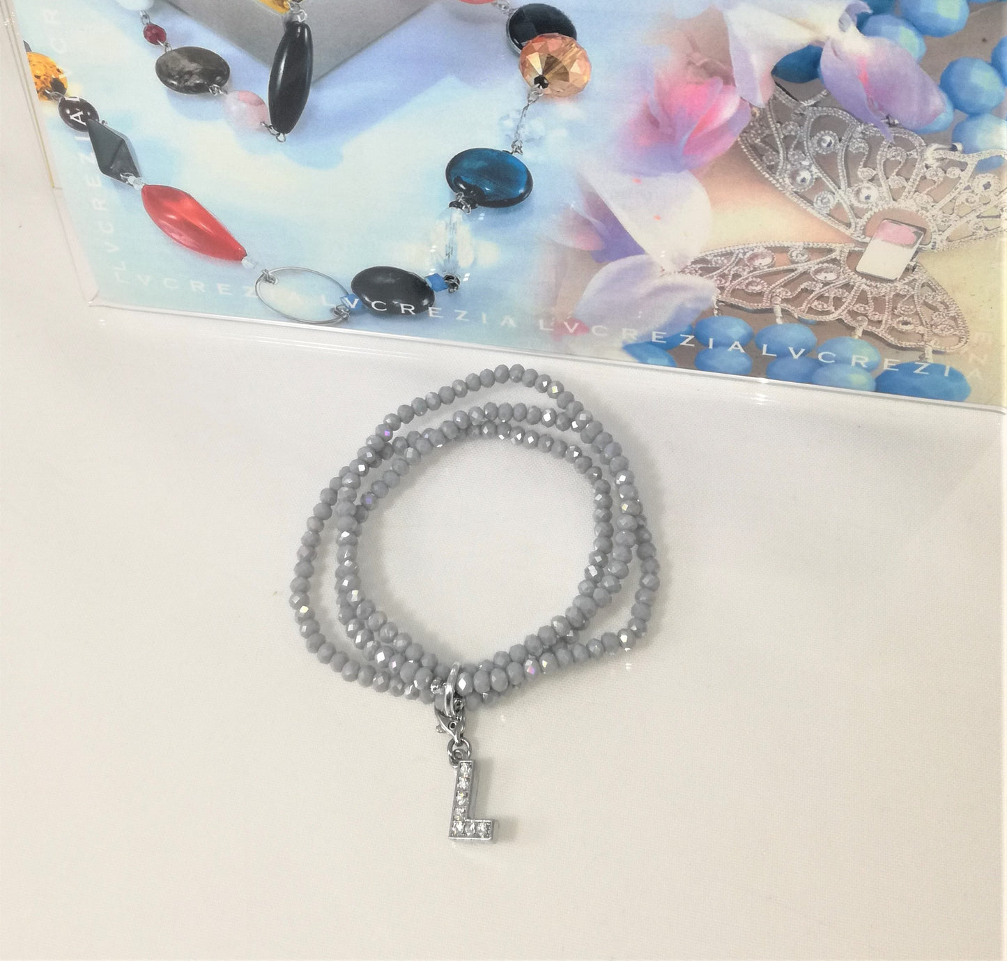 Bracciale I CRISTALLI .014  fascia cristalli grigio argento charm L.
